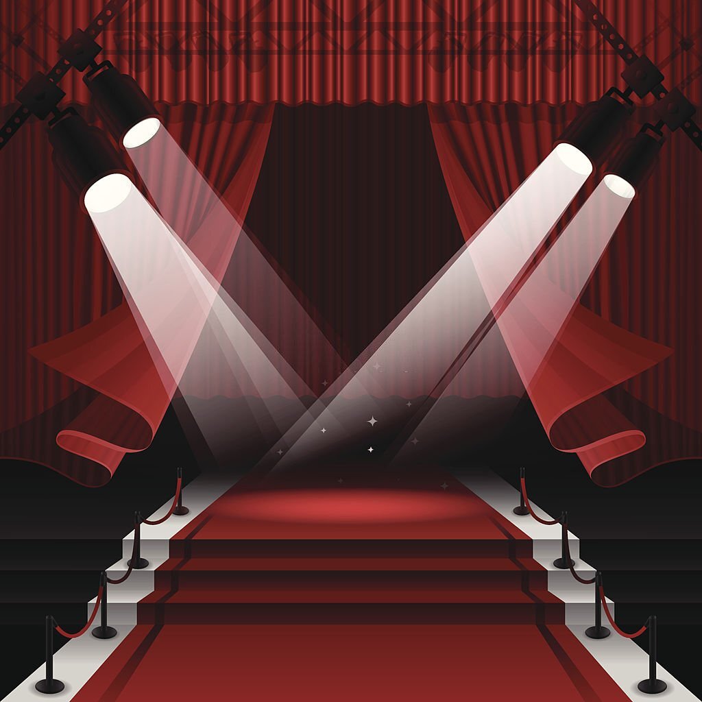 Red carpet stage background with copy space.